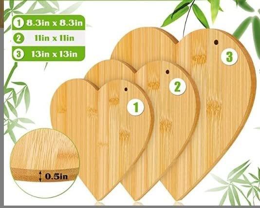 Tabelas de corte de bambu em forma de coração sustentável 3 pcs para cozinhas profissionais