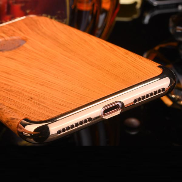 3 in 1 Hard PC Plating Border Wood Grain Cell Phone Case Cover For iPhone 7 7 Plus 6 6s Plus