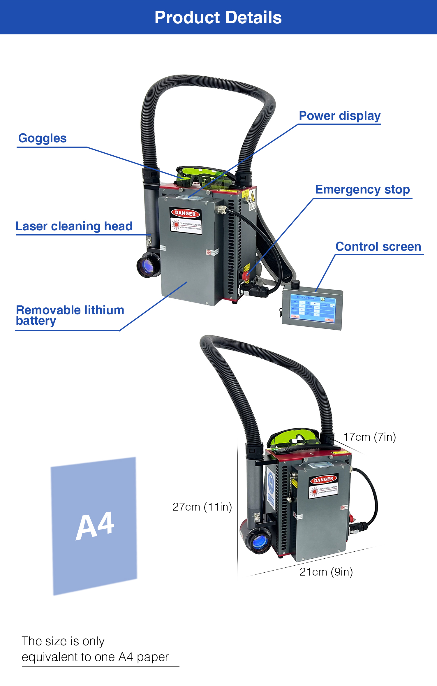 300W Mini Backpack Fiber Laser Rust & Paint Graffiti Remover for Stainless Steel