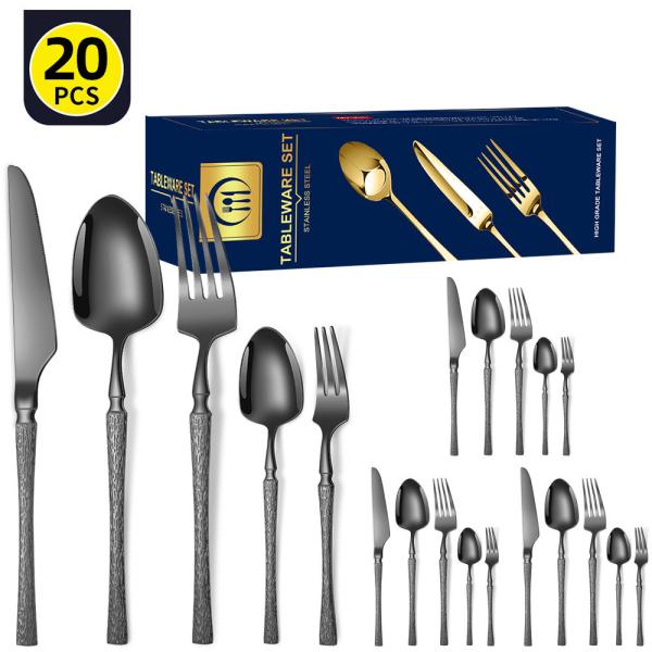 Set de talheres de aço inoxidável 20 peças cintura pequena padrão de martelo de aço inoxidável caixa de presente de talheres ocidentais