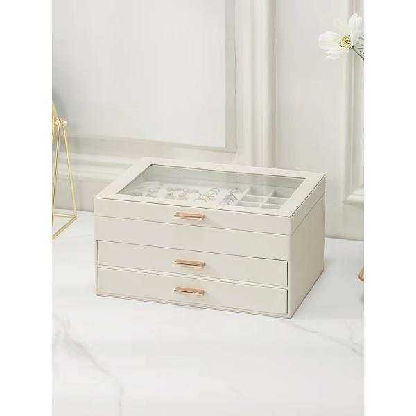 Metal Leatherette Light Blue Jewelry Cases Durable Jewelry Box With Window