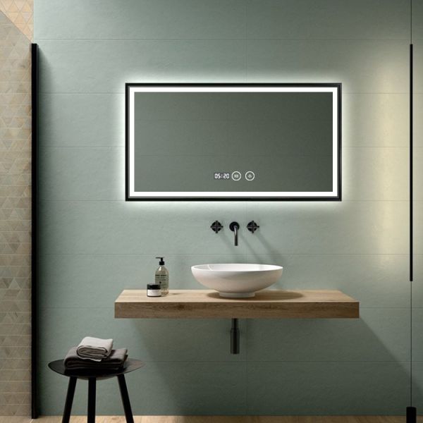 LED Illuminated Minimalist Bathroom Mirror Framed Frosted Edge Bathroom Mirror With Light