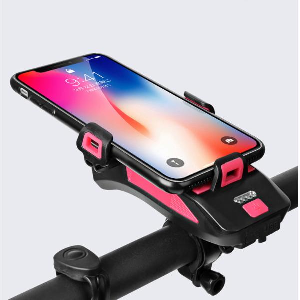 USB Rechargeable LED Bike Headlight Bike Horn Phone Holder Powerbank for Night Riding