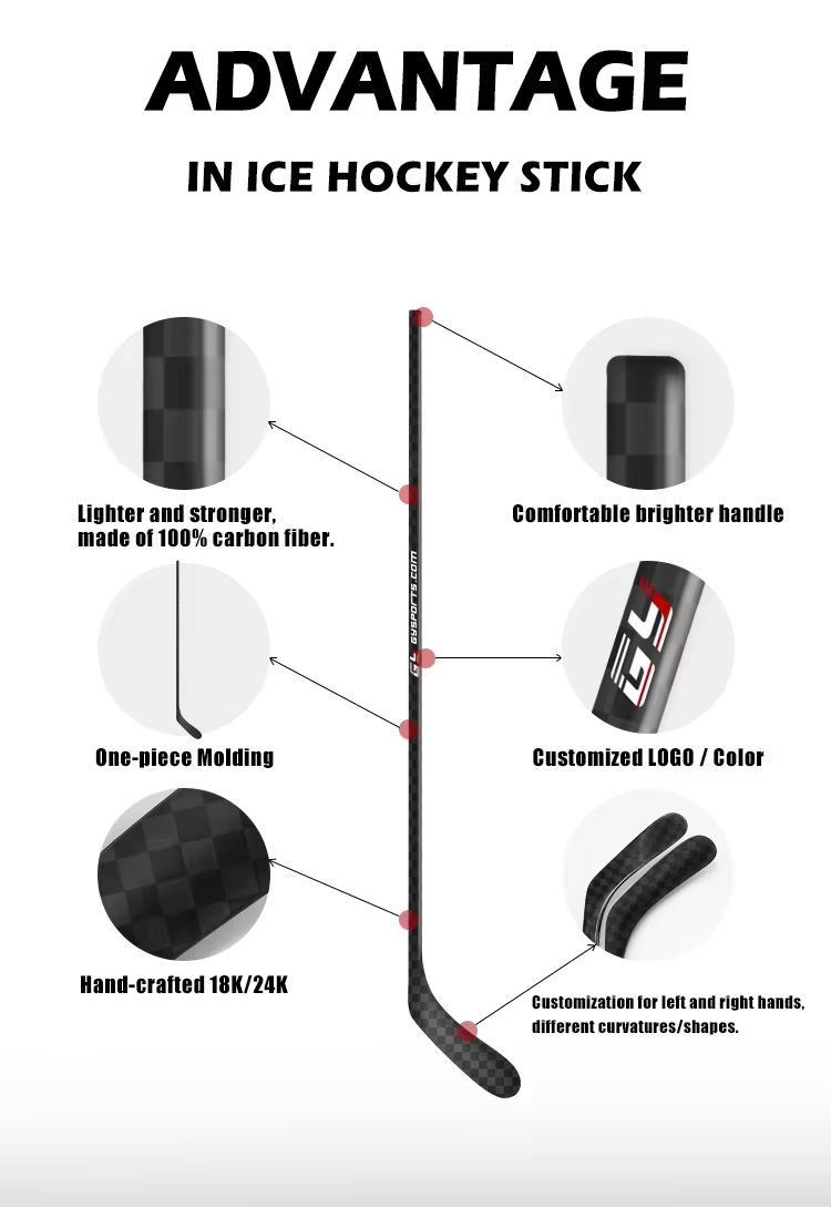 Carbon Fiber Ice Hockey Stick with Low Kick Point for Competition Standards