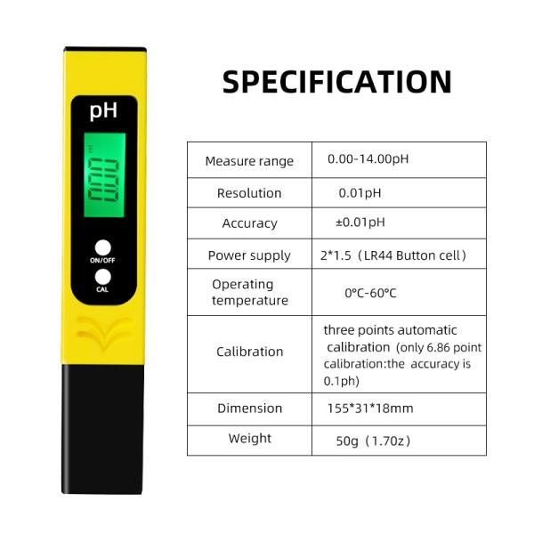 Power Supply 2*1.5V LR Button Battery PH Meter High Precision Water Tester for Lab
