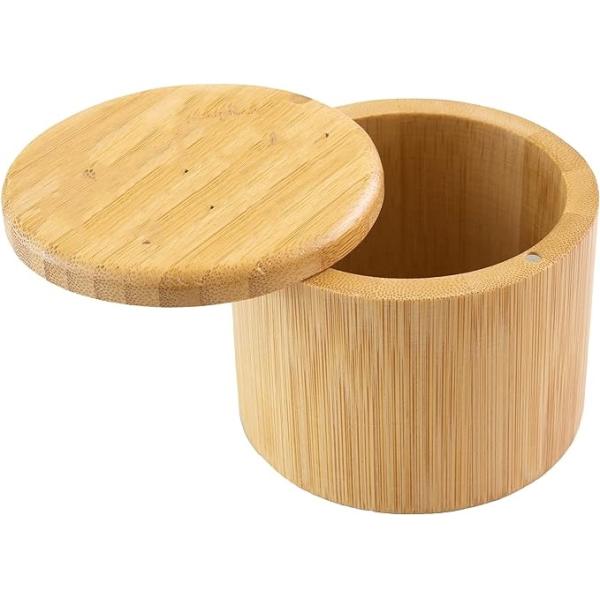 Multifunctional Bamboo Salt Cellar Storage Box with Magnet Lid Handmade 6 Ounce Capacity