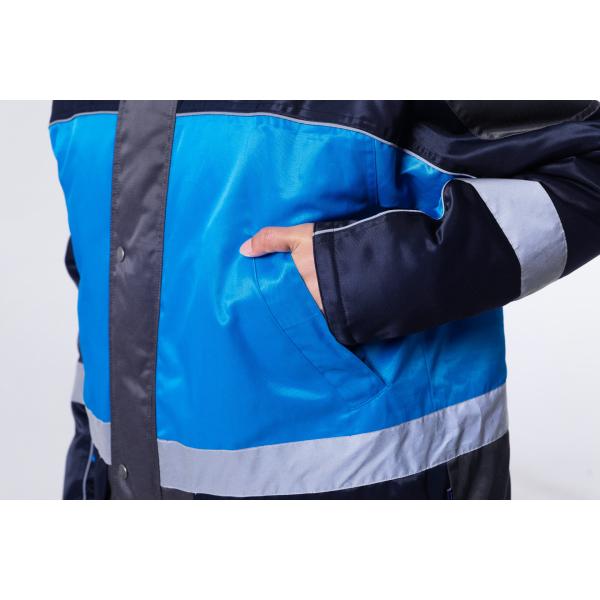 Reflective Tape Padded Winter Coat / Mens Warm Work Coats Blue And Navy