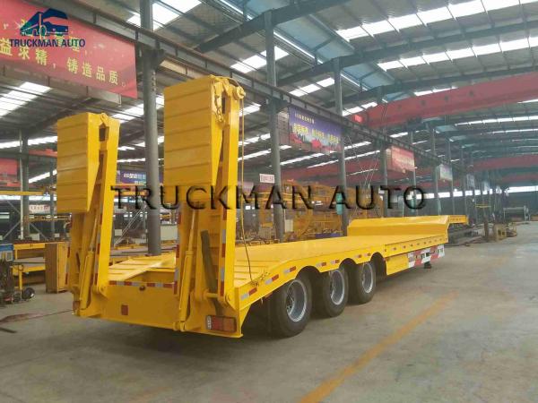 Goose Neck Red Low Bed Semi Trailer 3 Axles Loading And Transporting Machine