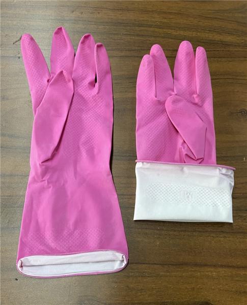 Luvas cor-de-rosa do látex do agregado familiar de Flocklined do pulverizador para a lavagem da louça