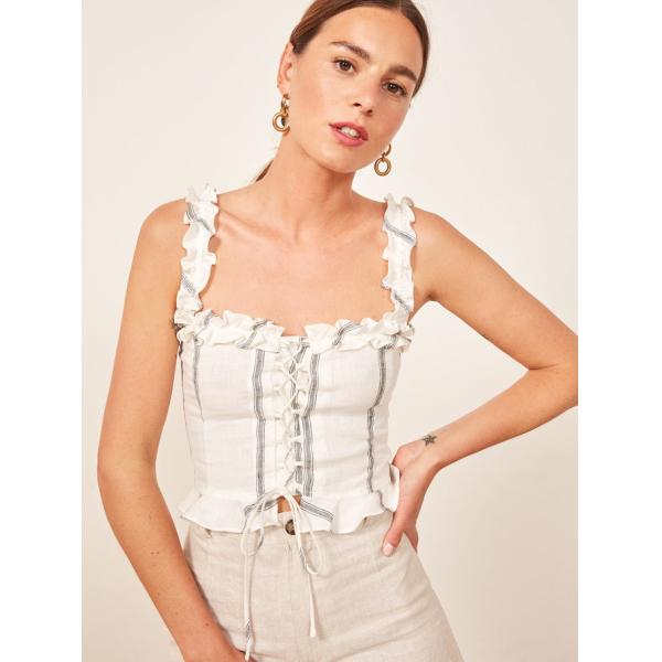 2018 Summer Women Clothing Ruffled Straps Linen Boho Crop Top
