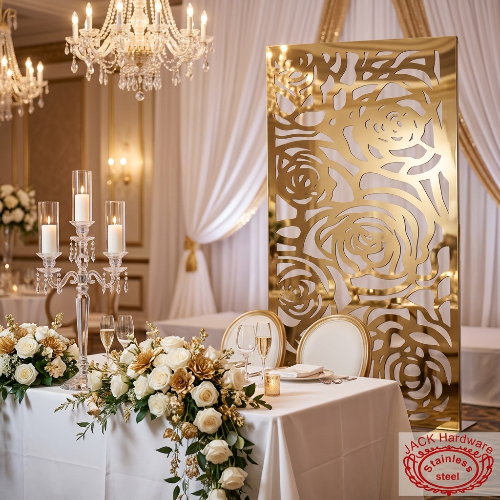 WENDING Silver & Gold Mirror Rose Laser-Cut Backdrop Panel – Dual Color Wedding Screen