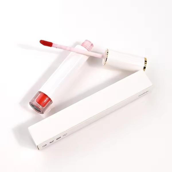 Boîte de tubes de brillant à lèvres ronds et transparents avec étiquette personnalisée, emballage de tubes cosmétiques vides