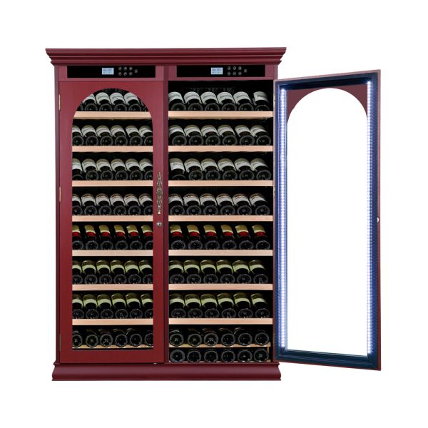 Burgundy Solid Wood Dual Zone Kitchen Wine Cooler with Smart Digital Control Panel