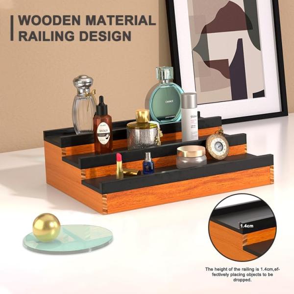 Customized Logo Acceptable Wooden Cologne Stand Perfume Organizer with Hidden Comp