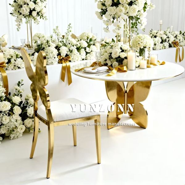 2026 New Design Round Dining Table Modern Luxury butterfly Shape Base with Glass TOP for Wedding