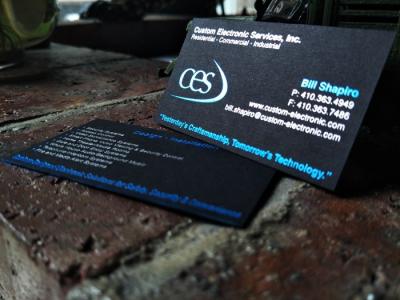 Black Custom Foil Stamped Business Cards With Blue Foil And Silver Foil