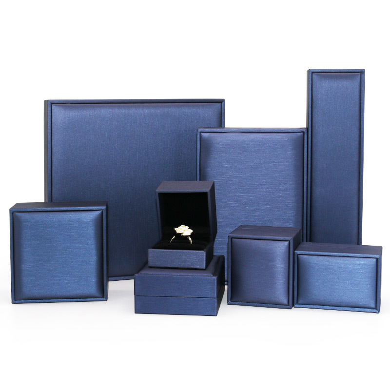 Luxury Double Ring Necklace Jewelry Box Set Elegant Blue PU Leather Material