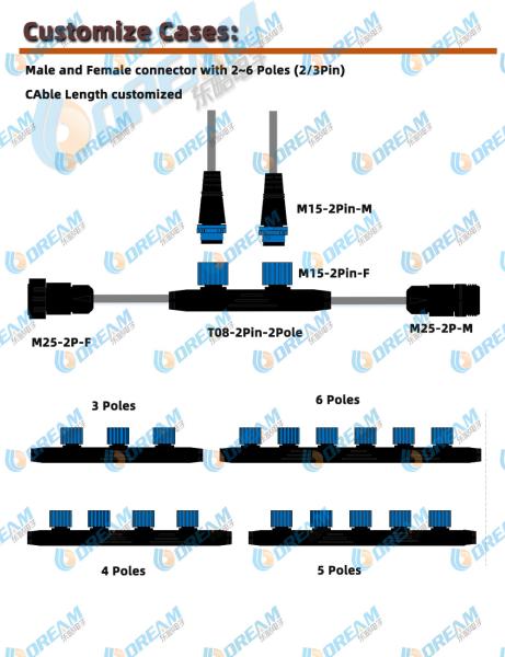 DTEAM-START 1 to 6 M15 LED street light module standard male female cable splitte
