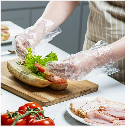 Haixin Health Comfy Package Disposable Poly Plastic Gloves for Cooking LDPE Gloves Latex & Powder Free- One Size Fits Most CE