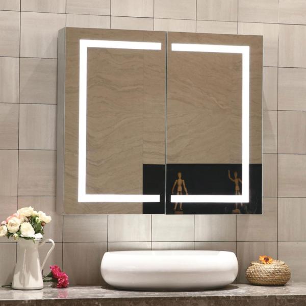 IP44 Silver Grey Anodized Aluminium Body LED Mirrored Medicine Cabinet for Home Bathroom