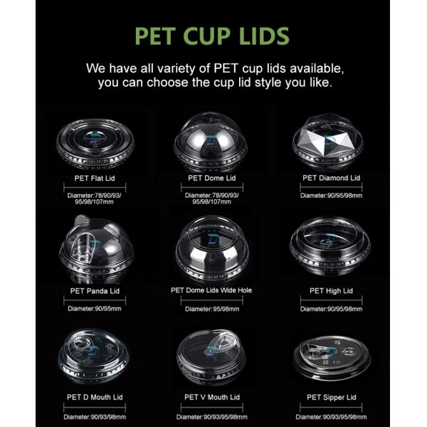 Couvercles de tasses en plastique écologique 90mm 93mm 95mm 98mm Pour le thé au jus de café