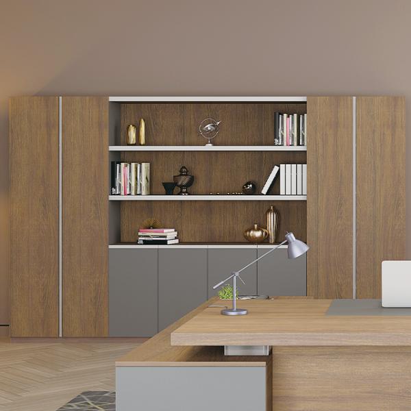Gabinete trasero de oficina grande con diseño de borde de aleación de aluminio, exhibición de libros, gabinete trasero de oficina independiente