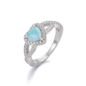 Women Geometry 925 Sterling Larimar Silver Jewelry Round Natural Gemstone Ring