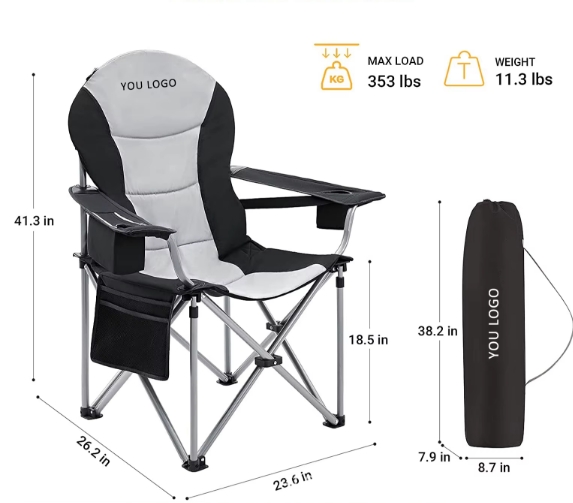 Modern Lightweight Outdoor Portable Eco-Friendly Foldable Fishing Camping Chair Ice Bag Metal Frame for Park Outdoor Furniture