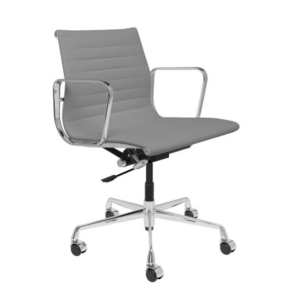 Low Back Ribbed Office Chair Grey Genuine Leather Material With No Noise Castors
