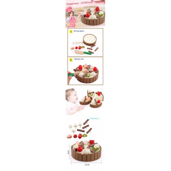 Solid Wood Kitchen Toy for Children Pretend Cutting Cake Play Food Kids Fruit Cooking