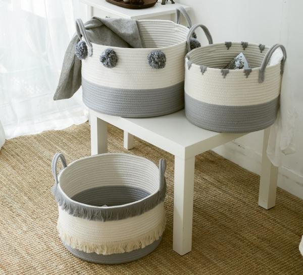 Wholesale 3pcs Set Foldable Handmade Woven Cotton Rope Hamper Storage Kids Toys Laundry Basket With Handles