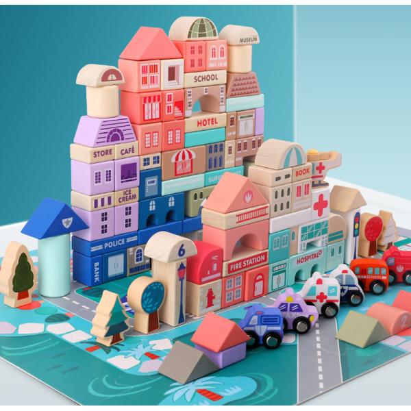 la ville en bois du hêtre 2700g bloc constitutif les jouets en bois des briques 115pcs