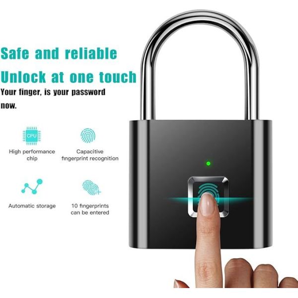 Fingerprint Padlock USB Rechargeable Security Keyless Lock IP67 Waterproof Indoor Outdoor Zinc Alloy Smart Padlock Custom Logo