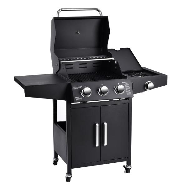 Flat Top Garden Gas BBQ Grill with Side Cooker 3 1 Steel Flame Safety Device 13000BTU*4