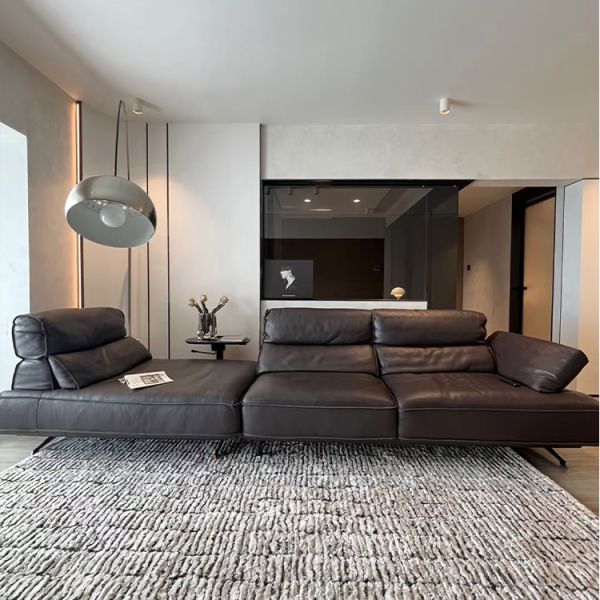 Italian-Style Minimalist Queen-Size Recliner Sofa Adjustable Headrest Full Genuine Leather 9659 Width Sectional Set Deep Sponge