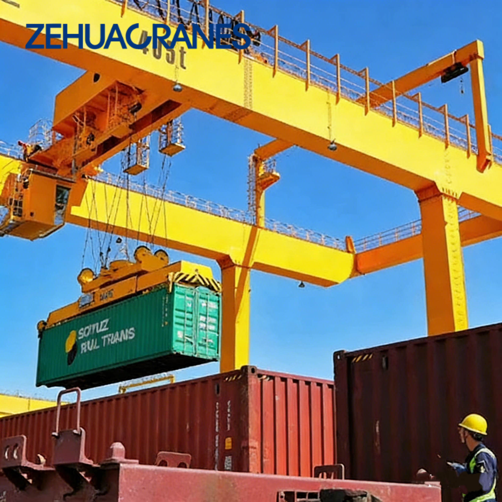 Custom Heavy Duty 50t-80t Automated RMG Container Gantry Crane | PLC Remote Control Rail Mounted Gantry Crane