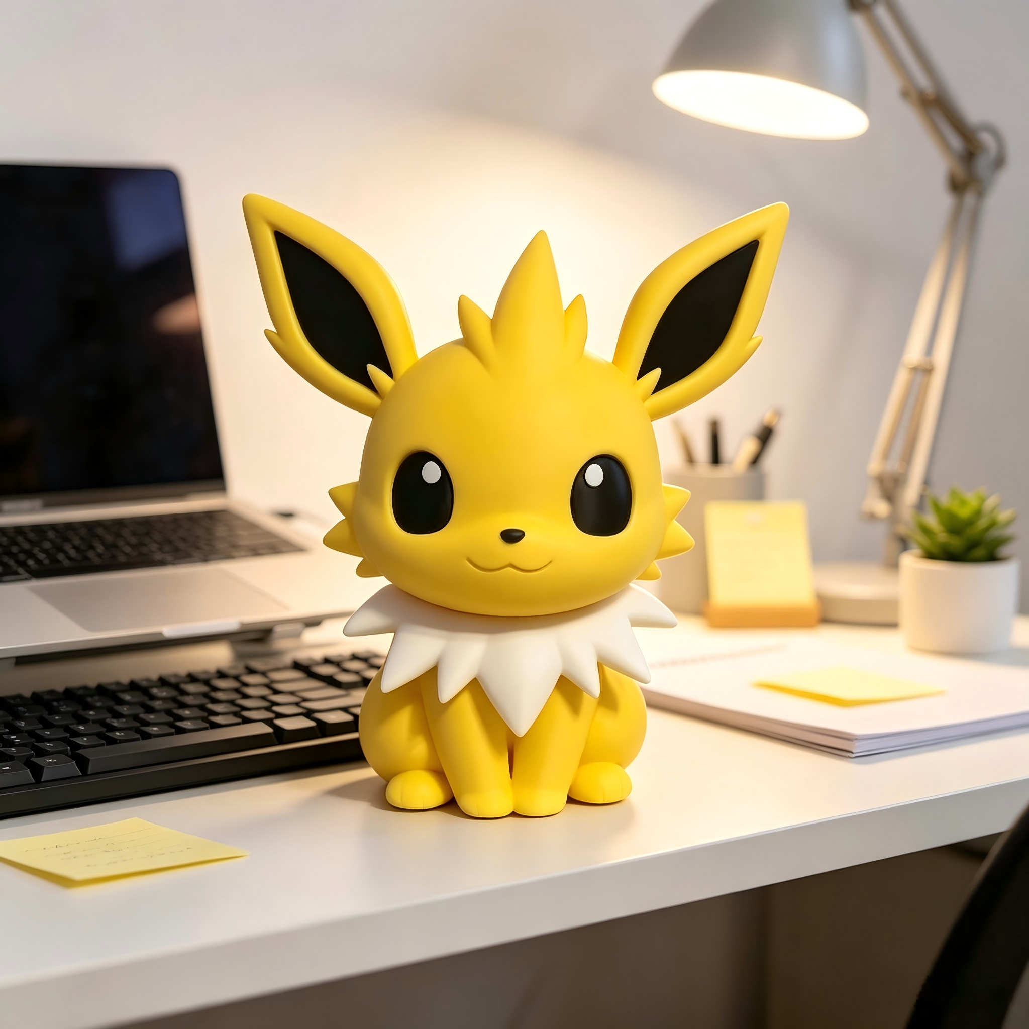 Bright Solid Color 3D Printed Toys Sitting Pose  Jolteon Figurine For Shelf Display