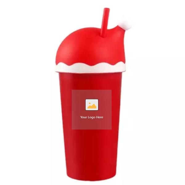 Customized Logo Acceptable Red Santa Hat Tumbler 20 oz Reusable Plastic Cup for Gifts
