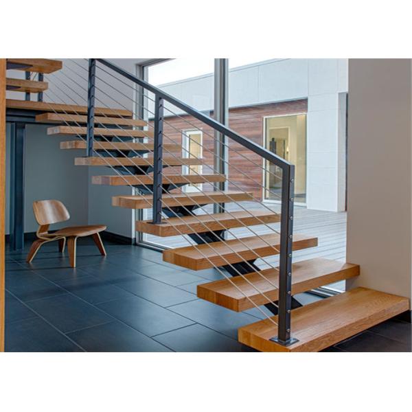 Safety Internal Modern Straight Staircase , Wood And Glass Staircase Designs
