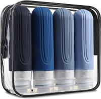 Toiletries Blue Leak Proof Silicone Travel Bottles Reusable 3oz