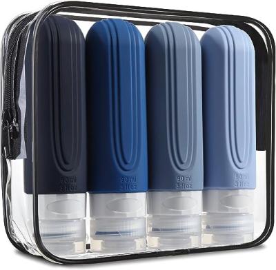 Produits de toilette Bouteilles de voyage en silicone résistant aux fuites bleues réutilisables 3 oz