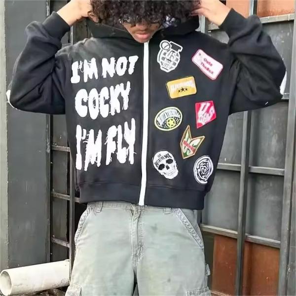 Lavado con ácido con cierre con capucha de peso pesado con capuchas cortadas en caja 500 gramos