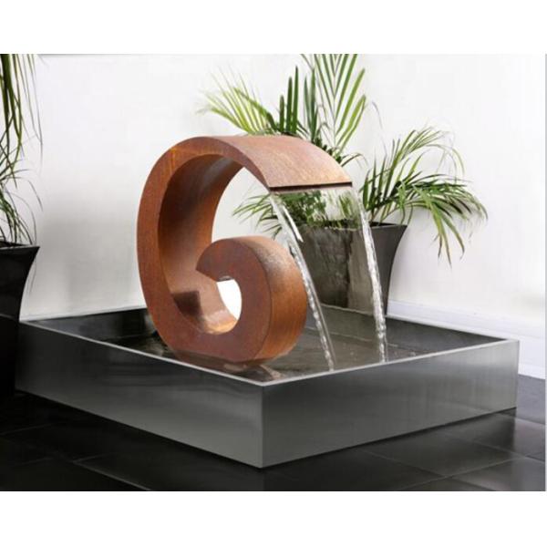 Number 6 Shaped Corten Steel Sculpture Water Fountain rustic aesthetic