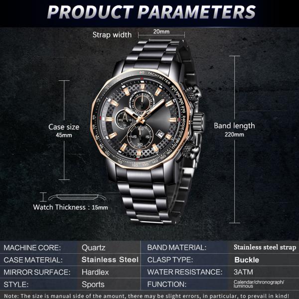 45mm Luxury Quartz Watch 5ATM ODM Fashion Chronograph Watches For Men