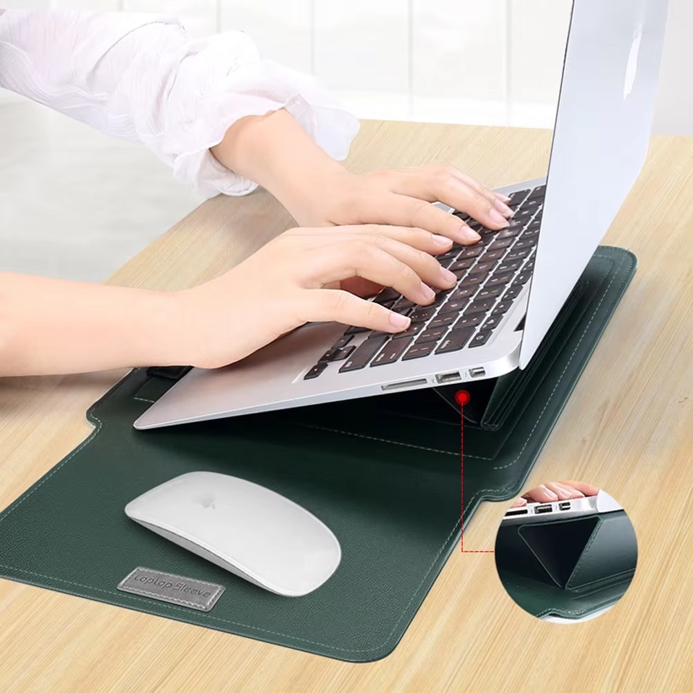Laudtec Custom Logo 13inch Magnetic Folded Pu Leather Laptop Sleeve Multifunctional Stand Cover Portable Tablet Case Bag