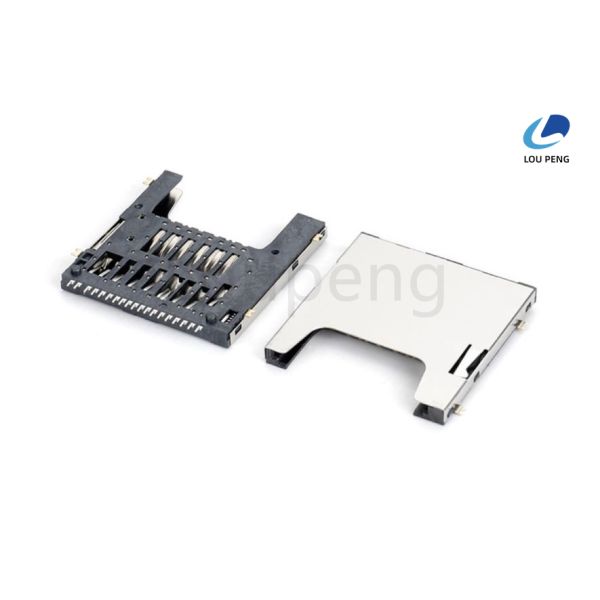 Dielectric Withstanding Voltage AC 50OV Rms SD Card Reader Connector Built Using High Temperature Plastic UL 94V-0 Housing for Data Transfer