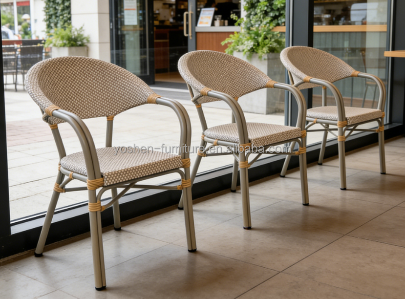 Yoshen French Bistro Chair Contemporary Waterproof Gliding Lightweight Durable Stackable Comfortable Outdoor Park