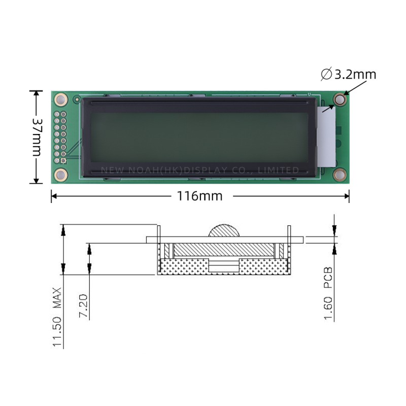 Cyrillic Gray Film 2002A Liquid Crystal Display 2-Line Character Screen Support Customization