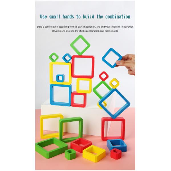 Wooden Intelligence Color Square Box Kindergarten Learning Toys Assembly Blocks