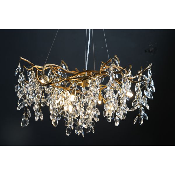 Decoration Chandelier Duplex Living Room Leaf Branch Crystal Chandelier Round Villa Hotel Simple Atmosphere French Custom Luxury